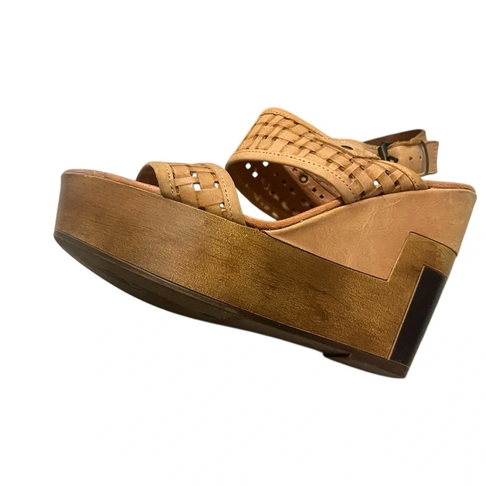 Musse & Cloud Platform Wedge Heel Tan leather Colorblock Sandals Sz 38 US 7/7.5 - Picture 4 of 11